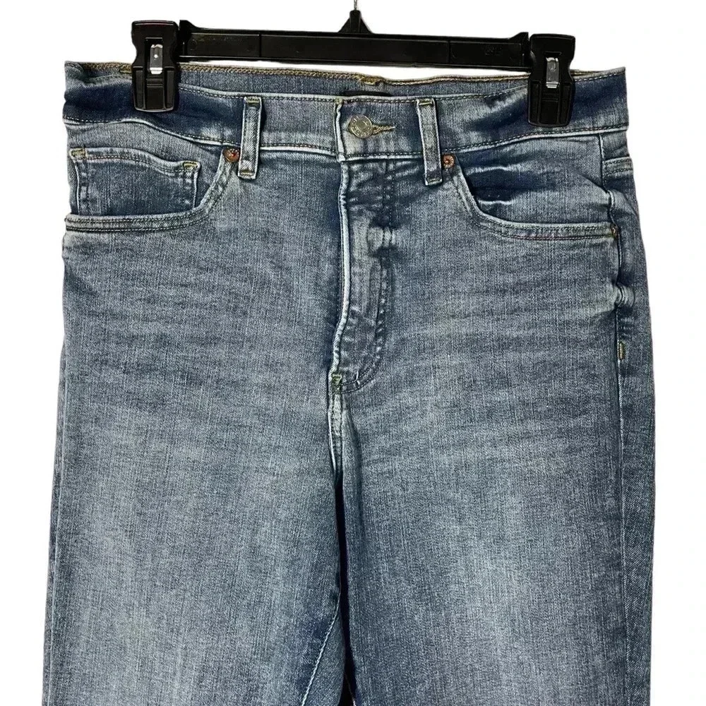 Express High Rise Distressed Skinny Med Blue Wash‎ Jeans Women Size 10 Long